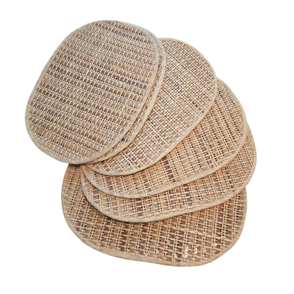 Vintage Woven Rattan Placemats Set 5 Tan Brown Oval Boho Bamboo Table Mats